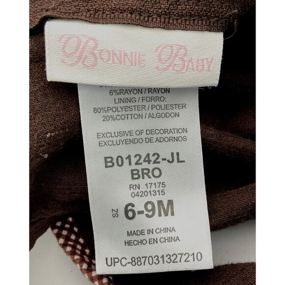 Bonnie Baby Sleeveless Brn Polka Dot Cord Jumper Ribbons Turkey Applique 6-9 Mos - Picture 5 of 8